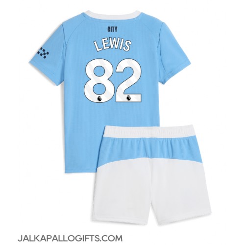Manchester City Rico Lewis #82 Koti Peliasu Lasten 2025-26 Lyhythihainen (+ Lyhyet housut)